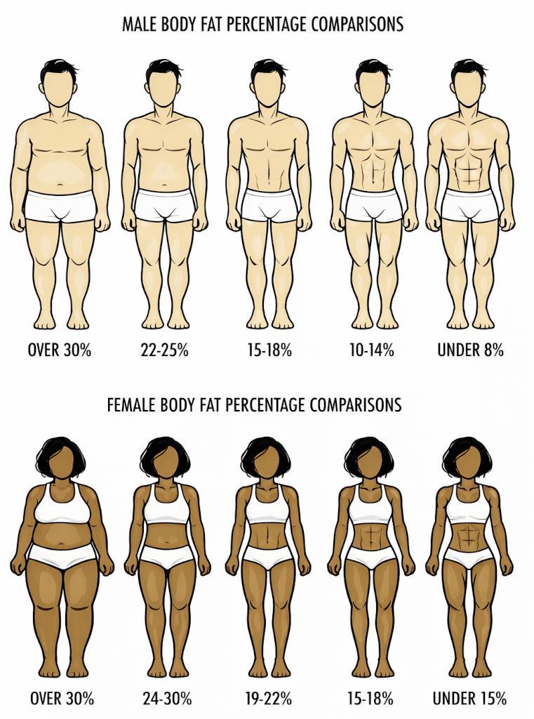 Body fat percentage visual reference for male and female bodies